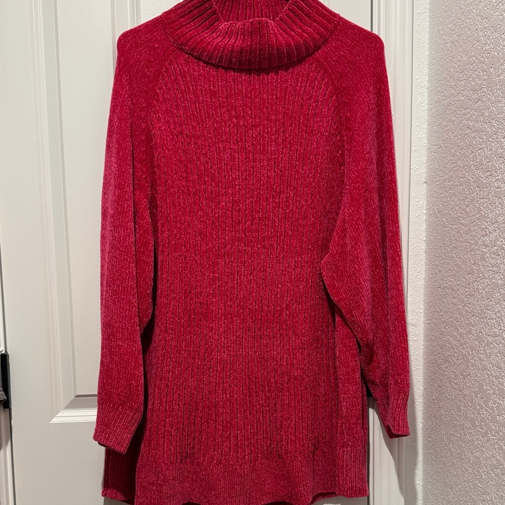 Terra & Sky Vibrant Red Cowl Neck Sweater